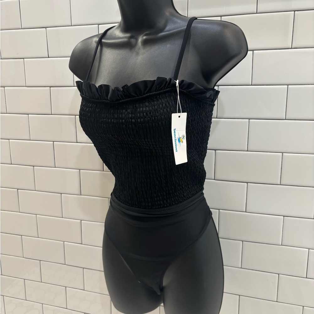Black Ruffled One-Piece Swimsuit